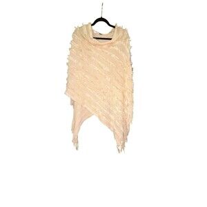 Jon & Anna Poncho Sweater Womens One Size Open Knit Fringed Grunge Pink Faux Fur